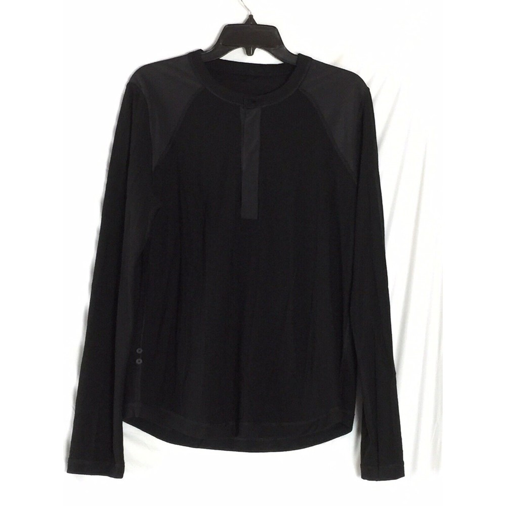 Lululemon Men’s Pullover Shirt Long Sleeve Solid Black Fabric Block Preowned SZM